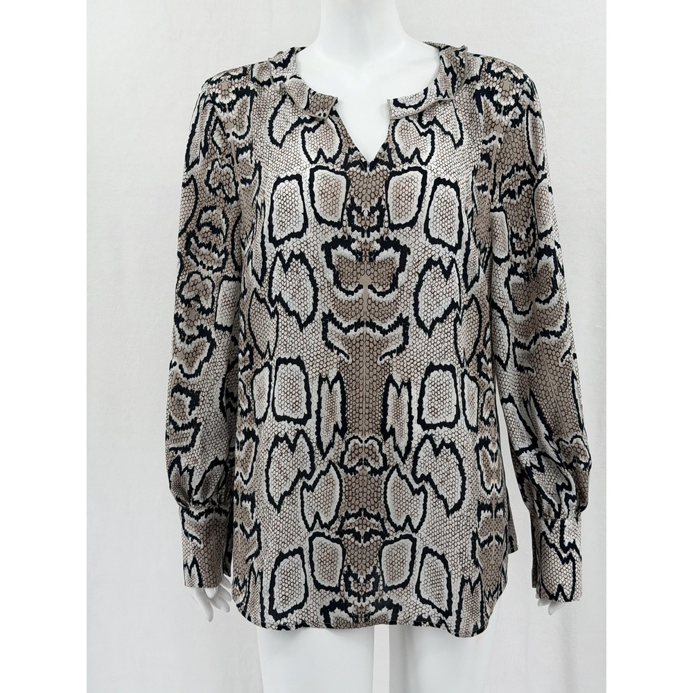 Cabi Top Womens Large Tan Serpentine Snake Print Sheer Long Sleeve Mob Wife Work